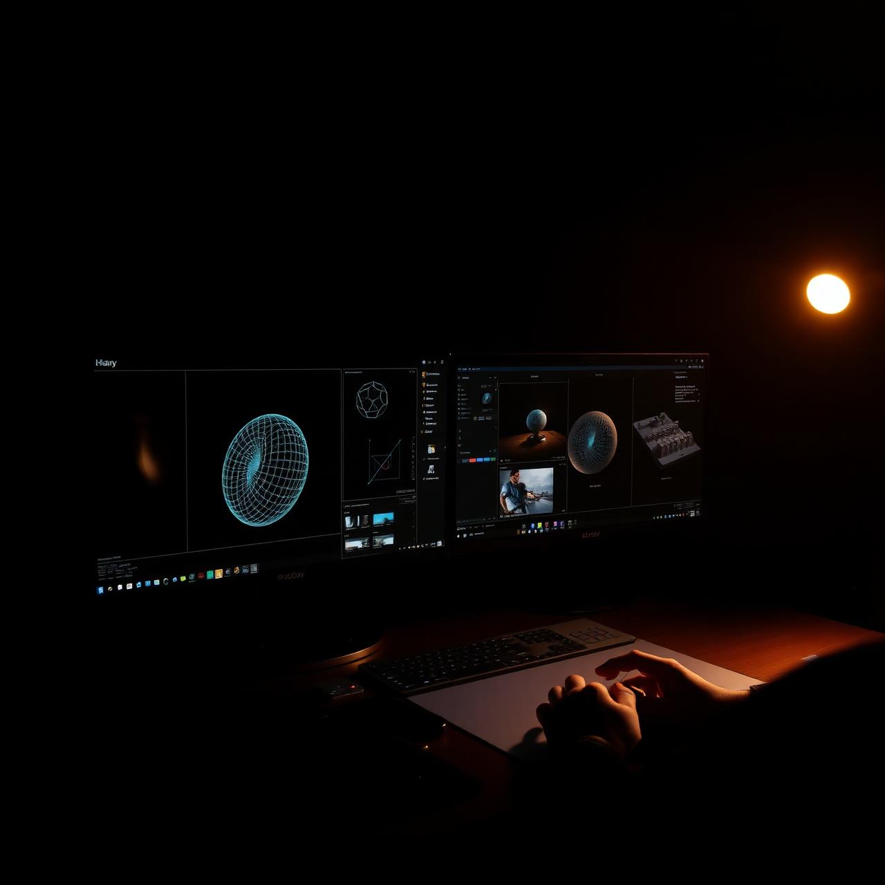 Workstation showing wireframes and renders in progress