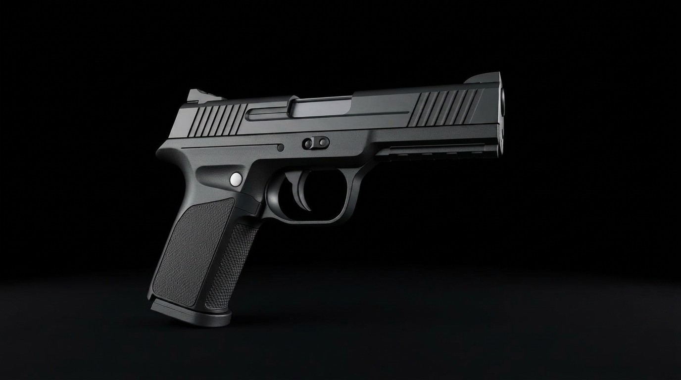 Game-ready 3D model of a modern tactical pistol in matte black