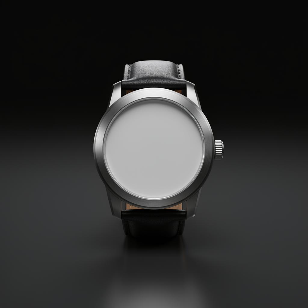 Studio render of a luxury wristwatch on a dark reflective surface
