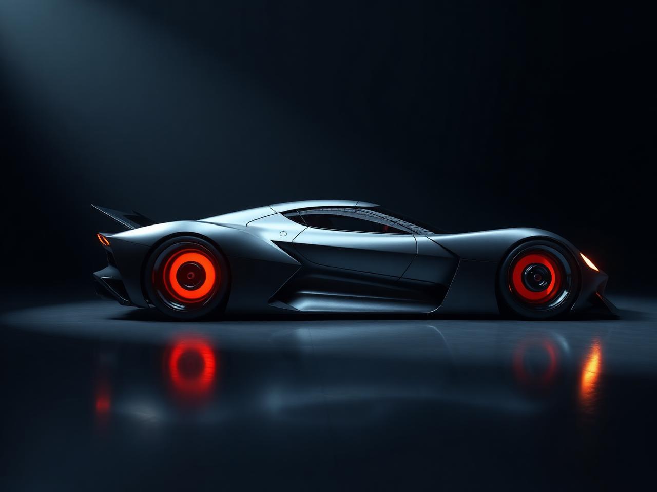 Concept hypercar 3D render in dark studio lighting